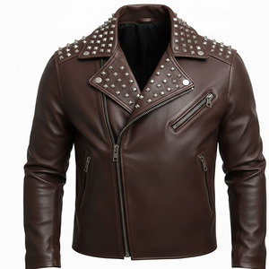 แจ็คเก็ตหนังแท้คุณภาพสูง สีตามสั่ง สำหรับผู้ชาย หนังวัวแท้ แขนยาว แฟชั่น แจ็คเก็ตสไตล์ไบค์เกอร์ - Product Image 4