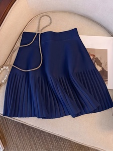 Black Pleated Knit Sweater <b>Skirt</b> High Waist A-line Mini Casual Medium Stretch Solid Color Women's Autumn <b>Winter</b> - Product Image 5