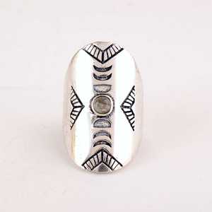 Nouveau gros rétro bague pour femme en argent Sterling plaqué avec pierre naturelle large ouverture vente rapide bijoux en laiton sculpté à chaud - Product Image 3