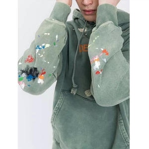 Sweat à capuche en molleton français épais pour homme, personnalisé, de haute qualité, vintage, uni, teint, effet délavé à l'acide - Product Image 3