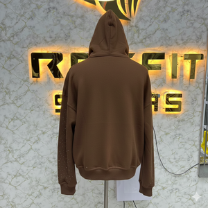 เสื้อฮู้ดซิปสีส้มโคลเวอร์ ยูนิเซ็กส์ สตรีทแวร์ ผ้าฟลีซ โอเวอร์ไซส์ พิมพ์ลายโลโก้ด้านหน้าประดับคริสตัล แขนเสื้อปกติ สำหรับฤดูใบไม้ร่วง - Product Image 4