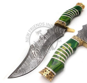 Couteau Bowie en acier Damas fait main, neuf, personnalisé, lame fixe, couteau de chasse et de camping en plein air avec manche en bois et en os - Product Image 2