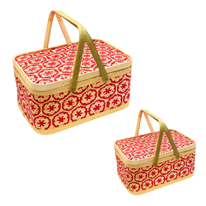 Handwoven <b>Rectangular</b> BAMBOO <b>STORAGE</b> <b>BASKETS</b> with Flower Patterns Vietnam Handmade Organizer - Product Image 1