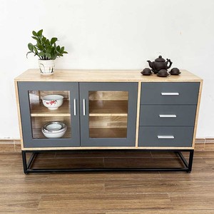 KTB68114 Modern Living Room Furniture Display <b>Cabinet</b> Rubberwood with Iron Legs - Product Image 6