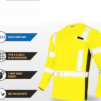 Sweat-shirt de travail réfléchissant de haute qualité à manches longues, haute visibilité, en polyester antibactérien, certifié CE, séchage rapide