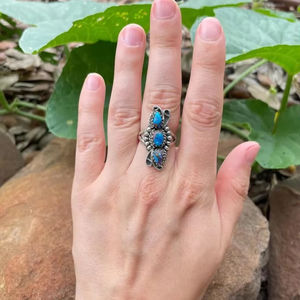 Rosa Dalia turquesa piedra Natural pera corte ajustable hecho a mano anillo Floral de plata esterlina para ocasiones de fiesta - Product Image 2