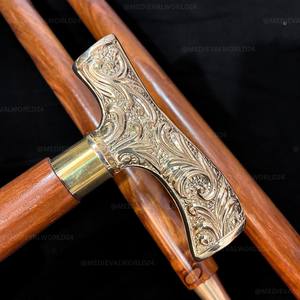 Canne de marche vintage en laiton poli fait main avec poignée de designer et manche en bois, impression numérique - Product Image 3