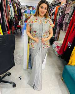 Trending Style New Fancy Ready to Wear Chinon Silk Saree With Sequence Embroidery Work Koti and Full Stitched Blouse - Product Image 2