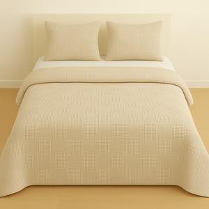 Sinada Home Ensemble piqué beige clair Carré gaufré moderne pour une personne et motif rayé solide pour les hôtels et les voyages - Product Image 1