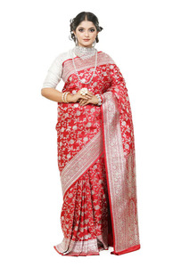 Bán Buôn Cô Dâu Sarees Ladies Đảng Wedding Màu Đỏ Lụa Saree Với Áo Đỏ Ấn Độ Phong Cách Của Phụ Nữ Saree - Product Image 6