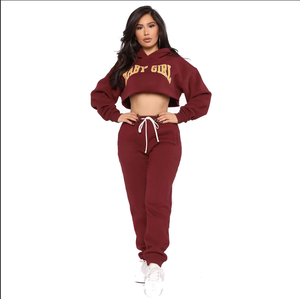 Ensemble de survêtement unisexe en coton anti-rétrécissement pour femme, grande taille, avec logo personnalisé, haut court, vente chaude, couleur unie, vente en gros de vêtements d'hiver - Product Image 3