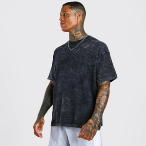 Venta al por mayor 100% algodón lavado ácido camiseta para hombres logotipo personalizado impresión hombro caído de gran tamaño manga corta ropa de calle para Fitness - Product Image 2