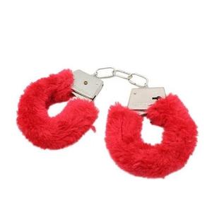 Menottes en métal doux et moelleux avec couvre-poignets en peluche rouge pour accessoires de costume de fête à thème – Vente en gros - Product Image 3
