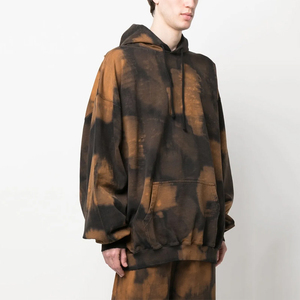 OEM Custom Classic Streetwear Men's 100% Cotton Hoodie Oversized Heavyweight Color-Blocked <b>Bleach</b> Washed tye dye men hoodie - Product Image 6