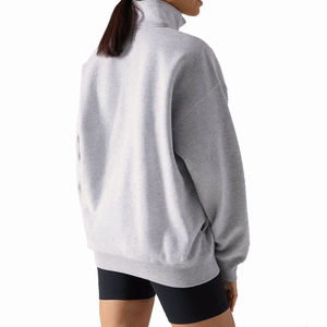 Sudadera con capucha de algodón polar para mujer, OEM ODM, con media cremallera, personalizada, de manga larga, holgada, para invierno - Product Image 6