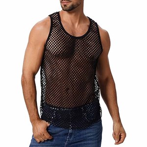 Débardeurs haute performance respirants grande taille pour hommes Logo personnalisé ou texte imprimé col rond vêtements d'entraînement débardeurs en vente - Product Image 2