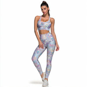 ชุดออกกำลังกายแบบสองชิ้นสำหรับผู้หญิง ชุดโยคะ เสื้อชั้นในออกกำลังกาย กางเกงเลกกิ้ง ชุดออกกำลังกายสำหรับผู้หญิง เสื้อชั้นในแบบ racer-back - Product Image 2