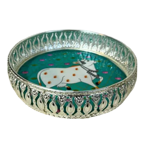 Plateau de service rond en métal décoratif de Noël avec finition nickelée pour plateau en métal à la maison élégant avec fini antique - Product Image 5