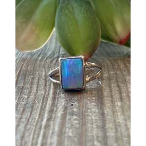 Navajo Handcrafted <b>Blue</b> <b>Opal</b> Sterling Silver Statement <b>Ring</b> Size 6.75 - Product Image 1