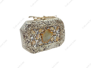 Sac à main de soirée de luxe en métal argenté avec incrustation de pierres d'agate, de perles et de cristaux, fait à la main, pour mariage, fête, déclaration - Product Image 2