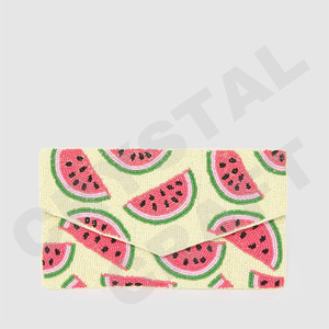 Pochette à perles faite à la main avec motif abeille, turquoise, rose, jaune, forme rectangulaire, sac de soirée - Product Image 6