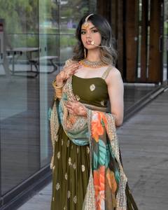 Nuevo Diseño Tradicional, Estilo Coadded, Tela de Imitación Georgette, Atractivo Verde Mehendi Bordado, Sin Arrugas, para Fiestas de Verano e Invierno - Product Image 3