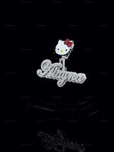 Pendentif en argent sterling 925 avec diamant moissanite VVS personnalisé en forme de lettre Kitty, style goutte d'eau, haute brillance, pour homme et femme - Product Image 3