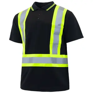 เสื้อโปโลสีเหลืองดำปลอดภัยเสื้อโปโลลายแถบสะท้อนแสงเสื้อผ้าก่อสร้าง Hi VIS ฤดูร้อน