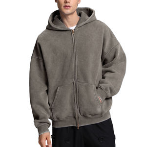 2025 OEM ODM unisexe fermeture éclair à capuche plaine fermeture éclair sweats surdimensionné lavage à l'acide à manches longues basique polaire tissu coton fermeture éclair - Product Image 2