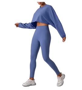 Ensemble de yoga pour femmes, haut court à manches courtes et leggings, 2 pièces, vêtements de sport pour la salle de sport et la remise en forme, 100% coton, écologique - Product Image 3