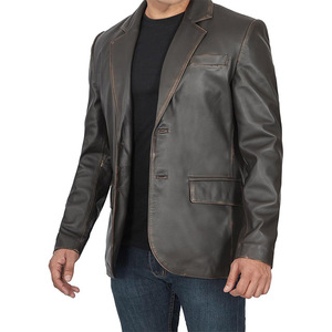 Veste en cuir vintage pour homme Skinjacket, coupe ajustée, élégante, hiver, logo personnalisable sur le devant, respirante, séchage rapide, fermeture éclair - Product Image 2