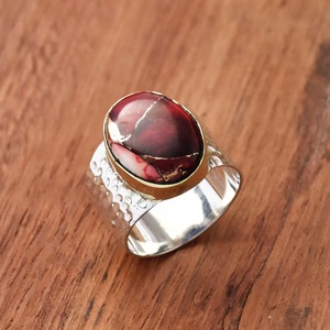 Rosa roja Dalia turquesa anillo 925 plata esterlina Banda ancha Boho boda declaración joyería regalo - Product Image 3
