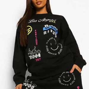 Mode personnalisé deux pièces ensemble femmes vêtements coton polaire pantalons de survêtement et sweat à capuche ensemble broderie Logo Streetwear survêtements femmes - Product Image 1