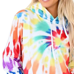 Offre Spéciale nouveauté pull Style cravate teinture à capuche pour femmes coton polaire fait à capuche couleur unie cravate teinture à capuche - Product Image 4