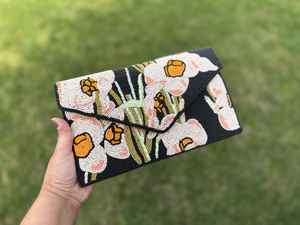 Bolso de mano con cuentas hecho a mano floral, bolso de mano con cuentas de narcisos, bolso de fiesta de noche con cuerda, regalo para ella, bolso de Boda nupcial - Product Image 5