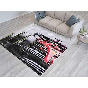 Tapis imprimé avec une voiture de course rouge de Formule 1, décoration de chambre pour garçons, tapis fin non tissé - Product Image 1