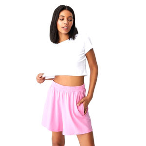 Trajes deportivos casuales de verano personalizados de color rosa sólido para niñas, pantalones cortos calientes de diseño transpirable de alta calidad con cordón, venta al por mayor - Product Image 6