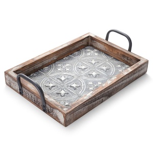 High Quality Handmade Wood Serving Tray with Metal Handles Modern Design Handmade Serving Tray for Living Room Bulk Purchase - Product Image 5