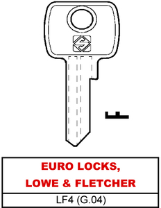 Chiave in ottone Lf4 (g.Vae 0) Euro Locks, Lowe & Fletcher - Product Image 1