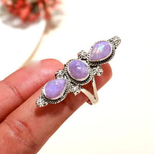 Piedra de amatista natural, pera y piedra de corte ovalado, ajuste de bisel, anillo de Plata de Ley 925 para mujer y niña, venta al por mayor a granel - Product Image 3