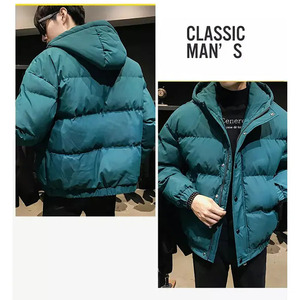 แจ็กเก็ตขนเป็ดมีฮู้ดโอเวอร์ไซส์ผู้ชายผ้าแคนวาสแบบถักคอตั้งแบบลำลองมีซิปปิดสำหรับฤดูหนาวโลโก้ออกแบบได้ตามต้องการ - Product Image 5