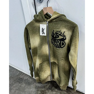 Sweat à capuche zippé pour homme 100% coton délavé à l'acide avec strass, logo brodé, effet soleil délavé, écologique, respirant, couleurs personnalisables, 380g - Product Image 3