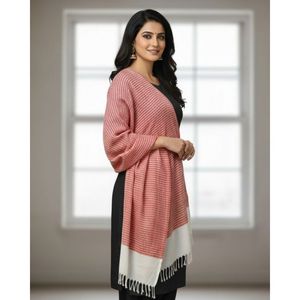 Women's Winter Warm Eco-Friendly Long Woolen Peach Color Striped Elegant Winter <b>Wrap</b> Shawl - Product Image 5