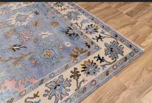 Tapis de style turc noué à la main Oushak bleu 9x12, tapis modernes Oushak colorés personnalisés disponibles - Product Image 3