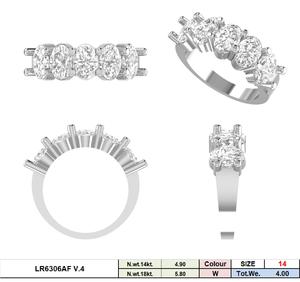 Ovl Shape 4 CT Lab Grown CVD HPHT Wedding Band Bague d'anniversaire en or 5 diamants - Product Image 5