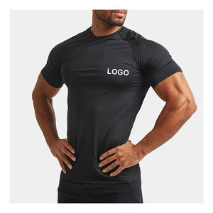 Muscle Gym Shirt para hombres Slim Fit Curved Hem Drop Cut Workout Tee hecho con algodón y elastano cuello redondo - Product Image 1