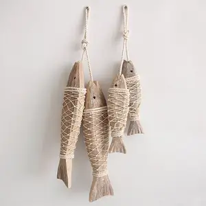 شنقا خشبية الأسماك جدار ديكور فني اليد منحوتة جميلة خشبية الأسماك
