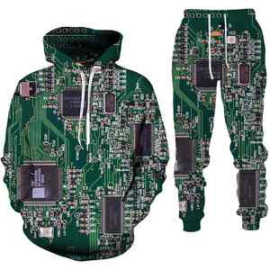 Venta caliente 3D Impreso Circuito Gráfico Casual Oversize Pullover Hombres Sudadera con capucha y pantalones Conjunto Divertido Streetwear Traje para hombres - Product Image 1