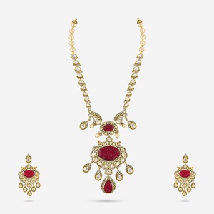 Ensemble de bijoux de mariée plaqué or Kundan 191729 avec zircon, perle, diamant et plaque d'or pour cadeau de mariage, fabriqué en laiton - Product Image 1