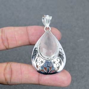 สร้อยคอชุบเงินสุดฮิตจี้ทองเหลืองโรสควอตซ์อัญมณีวินเทจเครื่องประดับคริสเตียน - Product Image 2